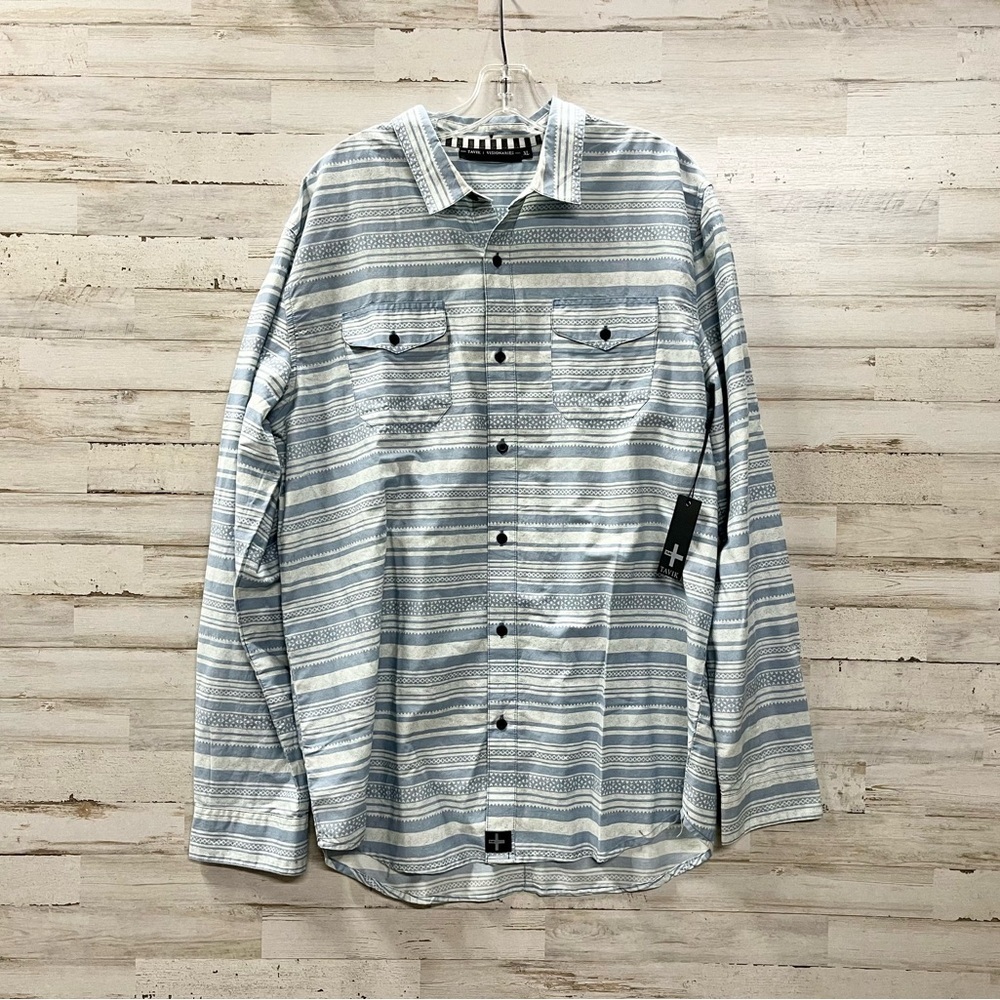 Tavik Light Blue Patterned Button Down Shirt NWT - image 2